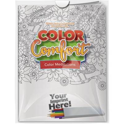 Combo Pack - "Color Meditations (Birds)" Color Comfort & 6-Pack of Colored Pencil in a Poly Bag